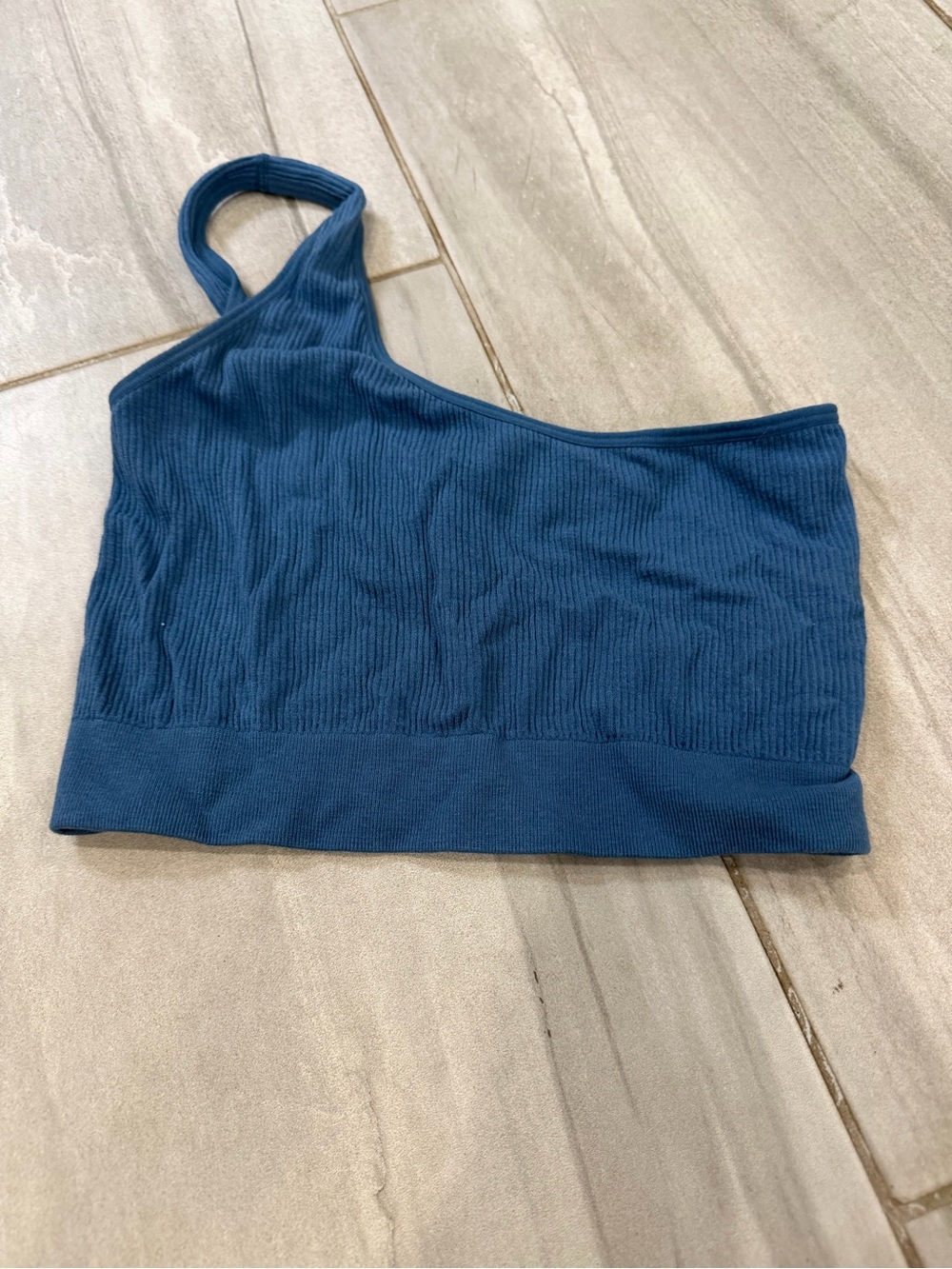 H&M One-Shoulder Ribbed Crop Top - Teal Blue